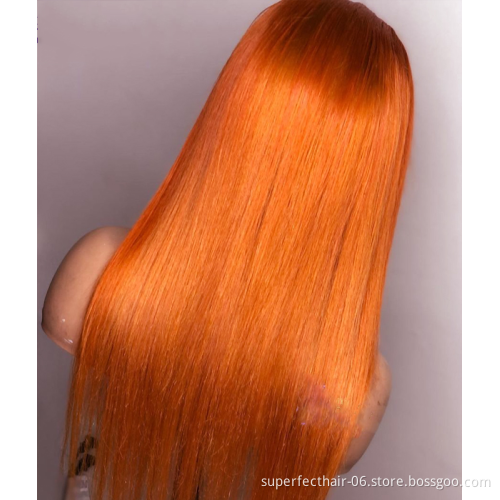 Orange Ginger 100% virgin human Hair For Women transparent Lace Front Straight Ginger Human  Lace Front Wig